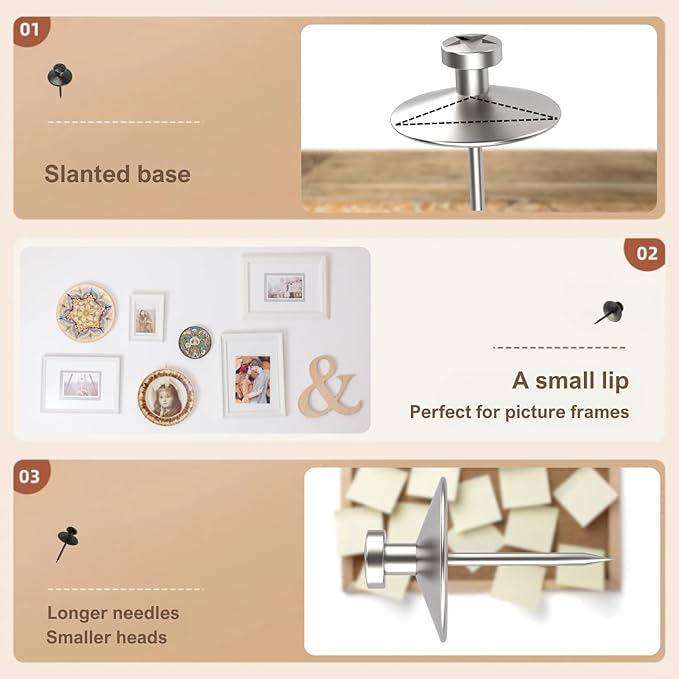 50pcs Silver Thumb Tacks for Wall Picture Hangers Heavy Duty Push pins for Wall Double Headed thumbtacks for Hanging Metal Wall Tacks Wall pins Nails Hooks (Silver)