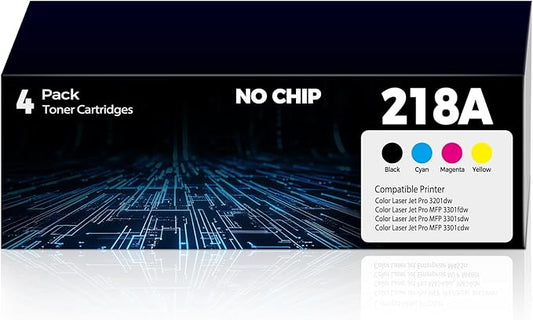 218A Toner Cartridges 4 Pack Color Laser Jet Pro MFP 3301fdw 3301sdw 3201dw Replacement for HP 218A 218X 218 Toner Cartridge HP218A for Color Laser-Jet Pro 3201dw MFP 3301fdw 3301sdw 3301cdw | No Chip
