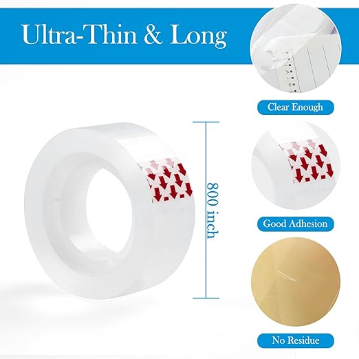 Clear Tape, 6 Rolls Transparent Tape Refills, Easy Tear Stationery Gift Tape for School & Office, High Viscosity, Odorless, 1 Inch Core, 3/4 x 1000 inches