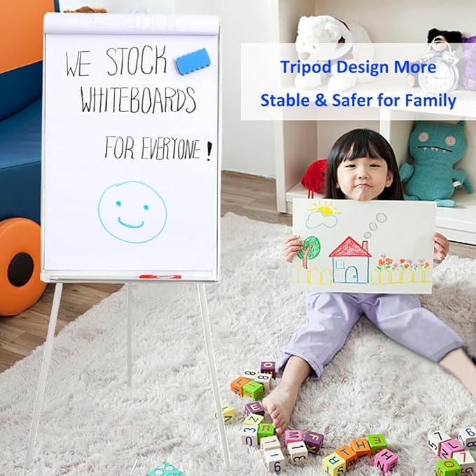 2-Pack Magnetic Dry Erase Easel Set – 36" x 24" Adjustable Height Whiteboard with Tripod Stand, Flipchart Paper, Magnets & Eraser, Great for Office, Classroom & Presentations -White Frame