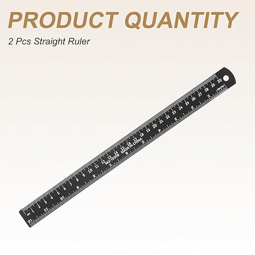 HARFINGTON 2pcs Metal Straight Ruler 30cm Metric SAE Aluminum Alloy Measuring Rulers Scale Tool with Hole for Measure Study Reading Classroom Office, Black