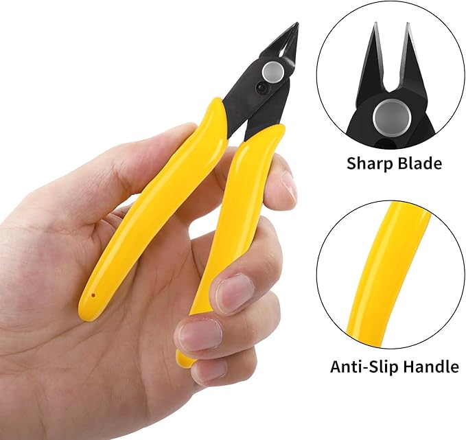 HongWay 5pcs Micro Flush Cutters, Wire Cutter with Internal Spring, Diagonal Cutters for Electronics, Heating Wire, Model Sprue, Soft Copper Wire Snips, 5 Inches, Yellow