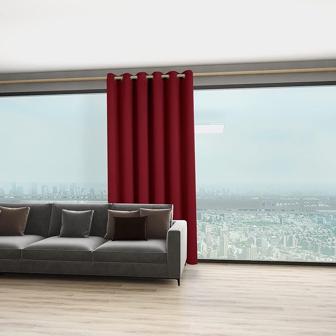 BONZER Wide Room Divider Blackout Curtain Total Privacy Wall Room Darkening Grommet Curtains for Shared Room, 84L x 70W Inch (7L x 5.8W ft), 1 Panel, Red