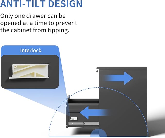 2 Drawer File Cabinet with Lock, Vertical File Cabinet with Lock, Locking File Cabinet Hanging Files for A4/ Legal/Letter,White