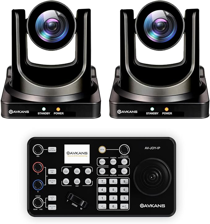 AVKANS 30X NDI PTZ Camera Kits - 2pcs 30X NDI Camera with 1pcs IP Joystick Controller Package for Church Live Streaming Video Production（2X AV-CM30-NDI and 1x AV-Joy-IP）
