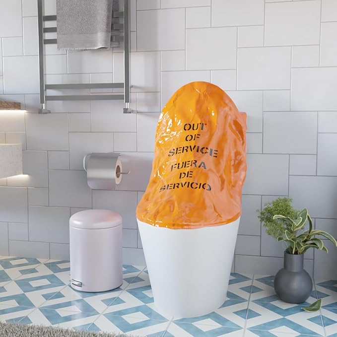 ABC Orange Out of Service Tags, 36 Inches. Pack of 10 Polypropylene Restroom Out of Order Signs with English and Spanish Print. Multipurpose Highly Visible Out of Service Sign with Elastic Band