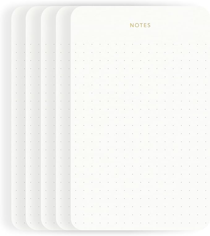Elegant Desk Notepads for Professionals, Executive's Memo Pads, Minimalist, Gold Foiled, Dotted Layout, 5 Pack, 375 Sheets Total (75 Each), 6.3" x 3.9”, 80 GSM, Eco-friendly, FSC™ Certified