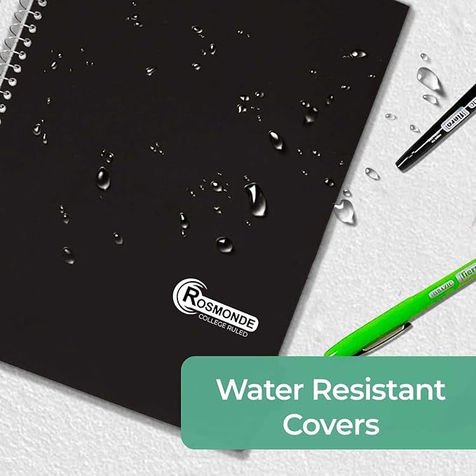 1 Subject Spiral Notebook, 12 Pack, College Ruled, Water Resistant Cover, Thick 140 Pages/Book (70 Sheets), 8 x 10-1/2, 3 Hole, Bulk School & Office, Black Cover