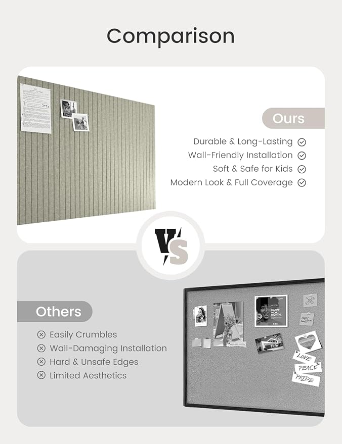 Bumusty Large Cork Board Alternative-47 x35 Felt Bulletin Board Tiles, with 30 Pushpins, 70 Adhesive Tabs, 12-Pack Slat Wall Paneling, Cork Boards for Office Push Pin Board Felt Board-Sage