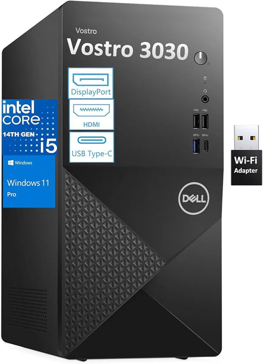 Dell Desktop Computers, 3030 Tower Desktop PC, 14th Gen Intel Core i5-14400 (Beat i7-13620H), 32GB DDR5 RAM, 1TB PCIe SSD, WiFi Adapter, DisplayPort, HDMI, Type-C, Keyboard and Mouse, Windows 11 Pro