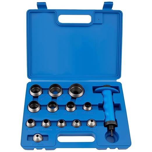Hollow Punch Set, 14pcs Premium Leather Hole Punch Kit with Pin Point Punch Shaft, Gasket Cutting Puncher for Leather, Rubber & Plastic, 3/16" to 1-3/8"