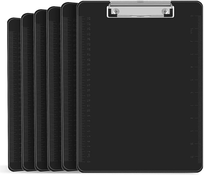 Black Clipboards, PANDRI 6 Pack Plastic Black Clipboards with Low Profile Clip 12.5 x 9 Standard Letter Size Clipboard for classrooms Office