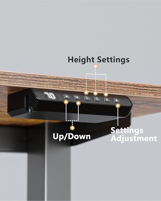 FEZIBO One-Piece Standing Desk Adjustable Height Stand up Home Office Desk, 48x24 Inch Electric Standing Computer Desk, with 4 Memory Presets, Fixable casters, Rustic Brown