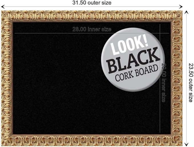 Amanti Art Black Cork Board for Wall, 23x31 Vision Board with Gold Wood Frame, Medium Corkboard Office Decor for Home Organization, Traditional Corkboard Pinboard to display items for home