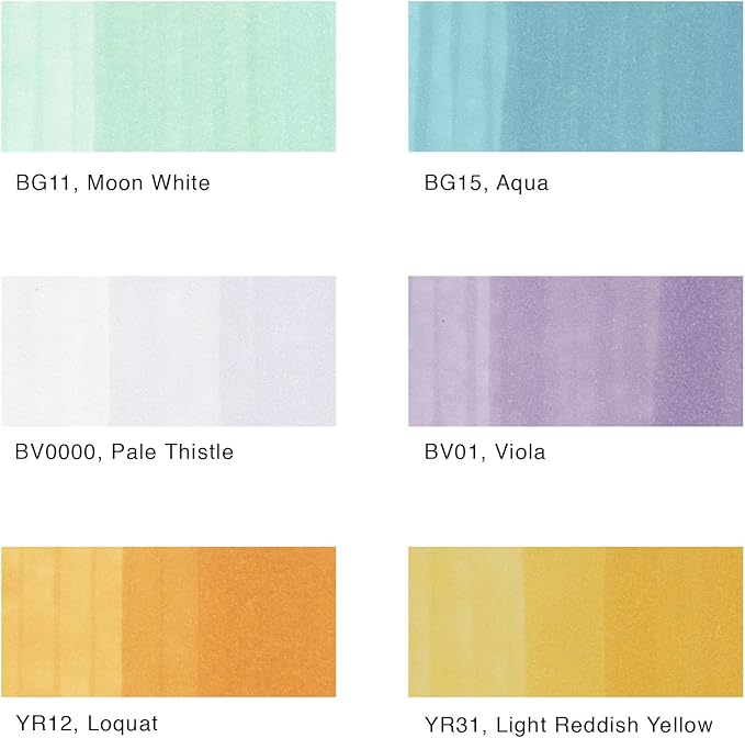 Copic Sketch Alcohol Markers, 6 Color Dual Tip Art Marker Set – Blendable Brush Tips for Drawing, Sketching, and Illustration – Professional Set for Adults/Teen Artists & Creators - Pale Pastels