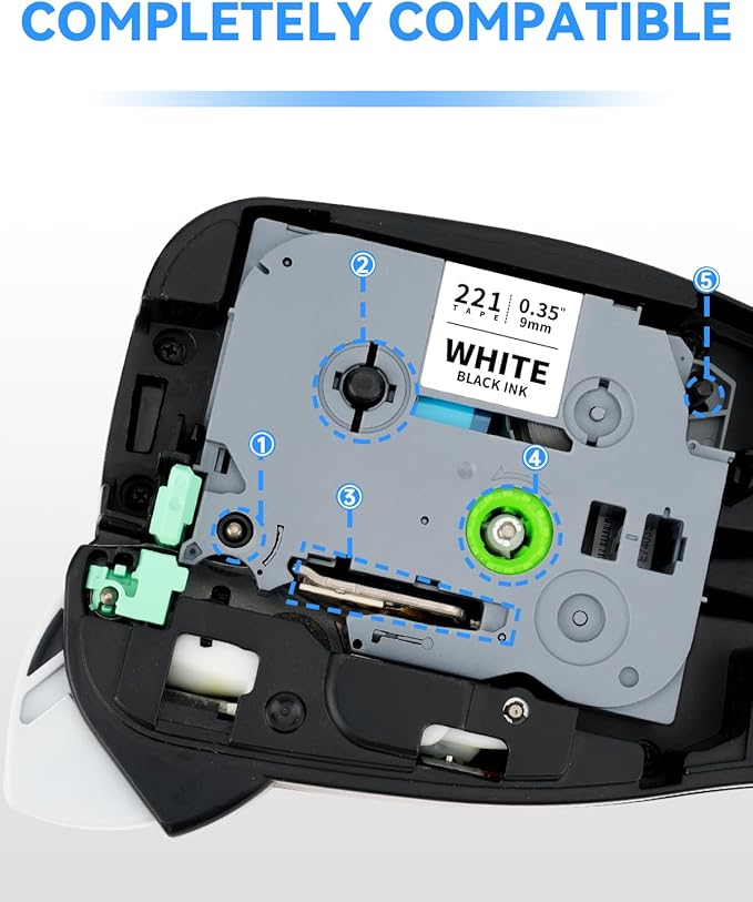 Compatible for Brother Tze-221 Tze-121 Tze-421 Tze-521 Tze-621 Tze-721 Tz Tape 9mm 0.35" Laminated Tape Label Maker Tape for P Touch PTD200 PTD210 PTH110 PTD220 PTD600 PTD400AD, 6-Pack
