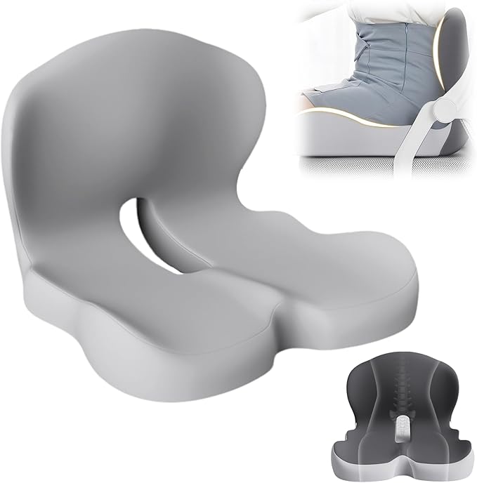 Back and Seat Cushion, 2025 New Ergonomic Non-Slip Memory Foam Seat Cushion with Back Support, L-Shaped Breathable Seat Cushions for Car, Office, Home (Light Gray)