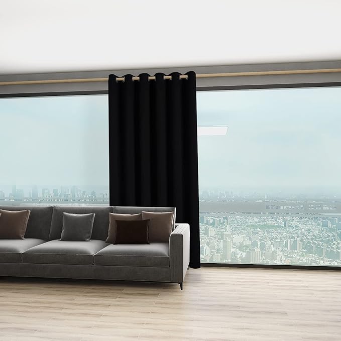 BONZER Room Divider Curtain Grommet Thermal Insulated Wide Blackout Curtains for Bedroom Living Room, 96L x 70W Inch (8L x 5.8W ft), 1 Panel, Black