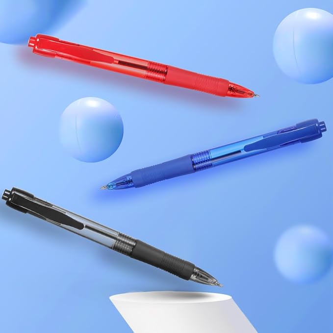 deegtran Pens Bulk, 50 Pack No Bleed Red Ink Click Pens with Soft Grip, Wholesale Retractable Ballpoint Pens for Office School, Medium Point Smooth 1.0MM