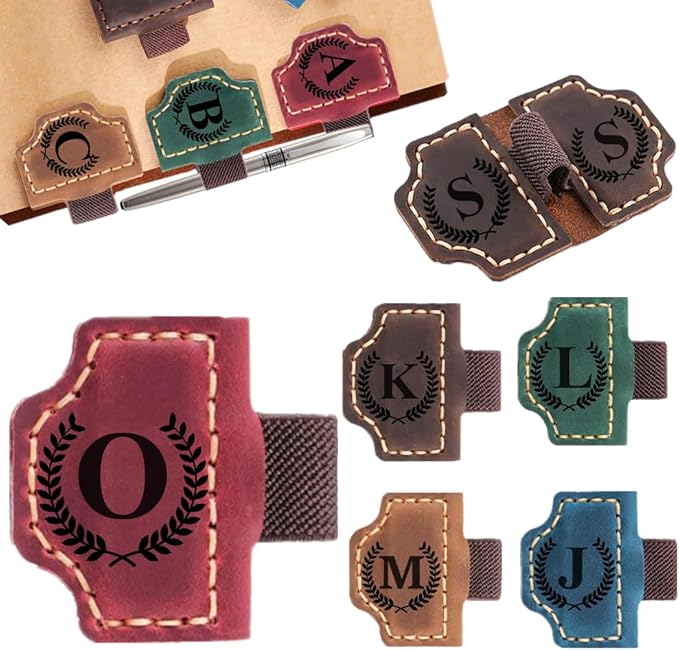 Custom Bookmark with Pen Holder with 26 Letters Personalized Magnetic Leather Book Mark, Customized Name Book Marker Clip with Initial for Men Women, Gifts for Book Lovers, Readers, (Red, O)