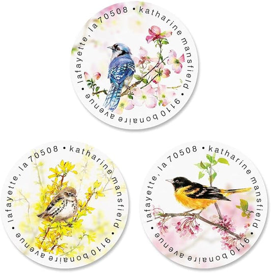 Colorful Images Spring Birds Return Address Mailing Labels, Personalize with Name & Addresses, Set of 144 Self Adhesive, Easy Peel Flat Label Sheets, 1-½" Across, 3 Designs