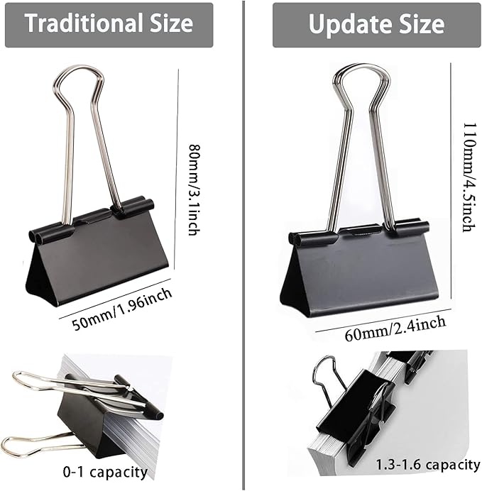 Extra Large Binder Clips 2.4 Inch, 30 Pack Upgrade Big Clips Paper Clamps for Office and Home Supplies