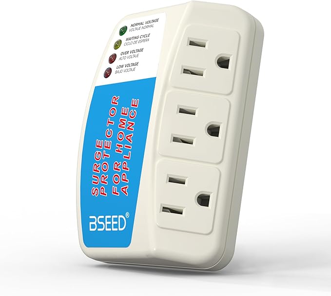 BSEED Home Appliance Surge Protector, Surge Protector for Refrigerator Wall Mount Three Plugs with Protection Low/High Voltage Protector Brownout Outlet Plug in 125V, 1875W, 2 Pack