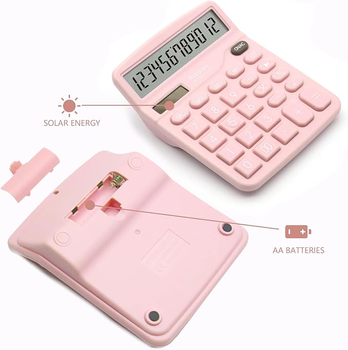 Basic Office Desktop Calculator - 12 Digit Large LCD Display, Sensitive Buttons for Pink Office Supplies and School Supplies