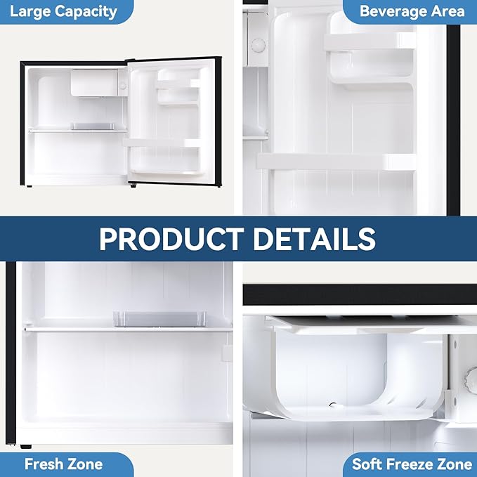 Frestec 1.7 Cu.Ft Mini Fridge with Freezer,Mini Fridge for Bedroom,Small Refrigerator,Dorm Refrigerators with Freezer,Compact Refrigerator for Office,Apartment,Dorm,Bedroom (Black)