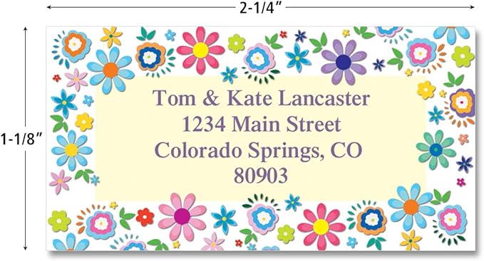 Colorful Images Cheerful Florals Return Address Mailing Labels, Personalize with Name & Address, Set of 144 Self Adhesive, Easy Peel Flat Label Sheets, Large, 1 Design
