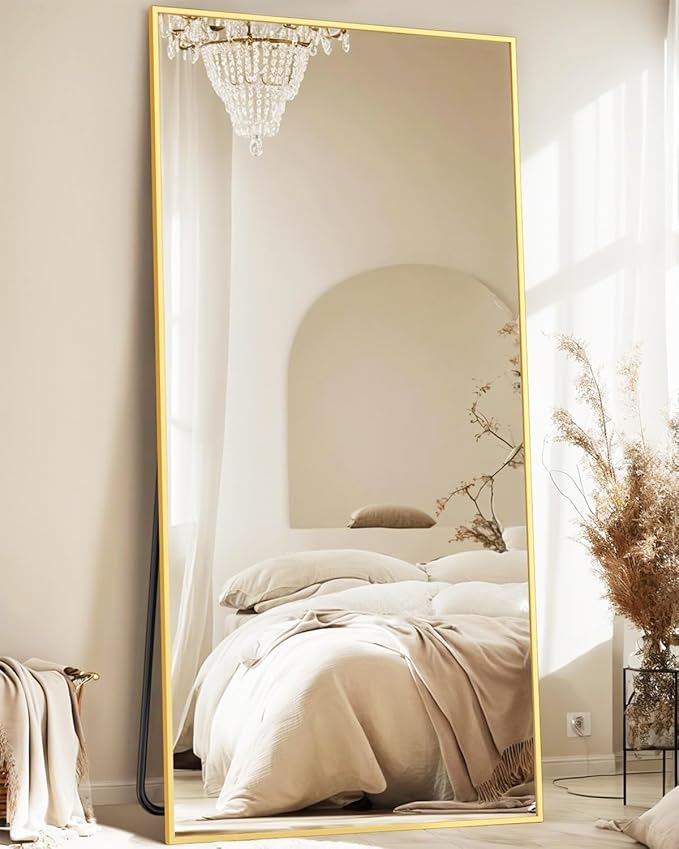 Antok Full Length Mirror, 71"x32" Floor Mirror, Floor Standing Freestanding Full Body Mirror with Stand for Bedroom, Hanging Mounted for Living Room Cloakroom, Gold