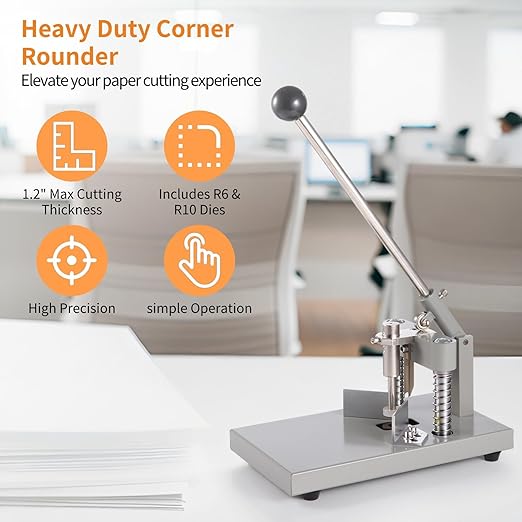 Corner Rounder, Paper Punch Cutter, Hand-Operated Corner Rounding Machine with R6mm and R10mm Dies, Industrial Heavy Duty Paper Cutting Tool for Laminate