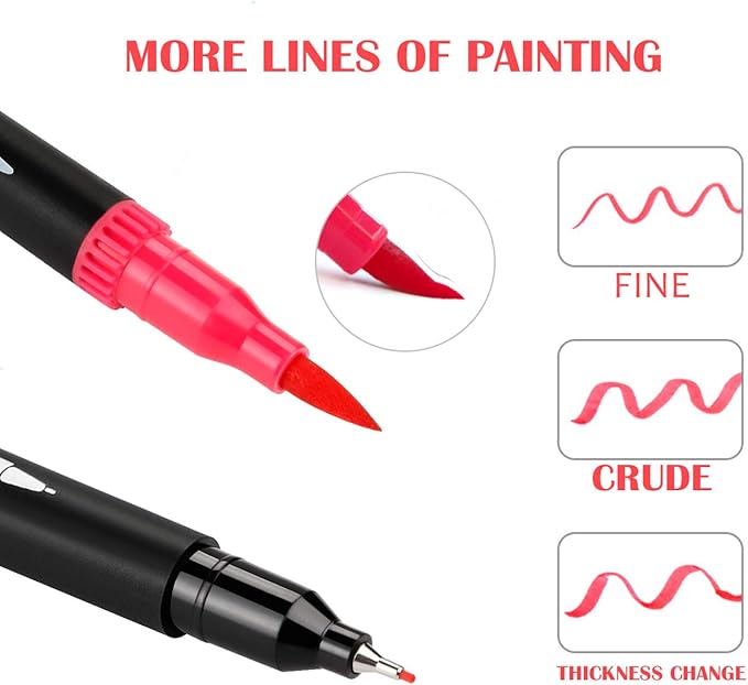 GC 72 Colors Dual Tip Brush Pens Highlighter 72 Art Markers 0.4mm Fine liners & Brush Tip Watercolor Pen Set for Adult and kids Coloring Books, Calligraphy, Hand Lettering, Note Taking