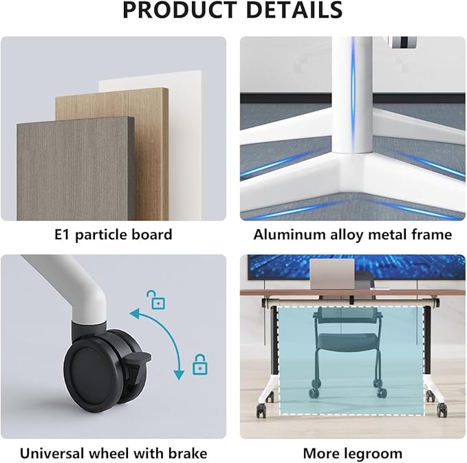 Conference Room Table, Folding Conference Tables,Thicken Grey Tabletop,Flip Top Wooden Seminar Meeting Room Table for Conference Room Offices (4, Black Drawer, 47.2“)