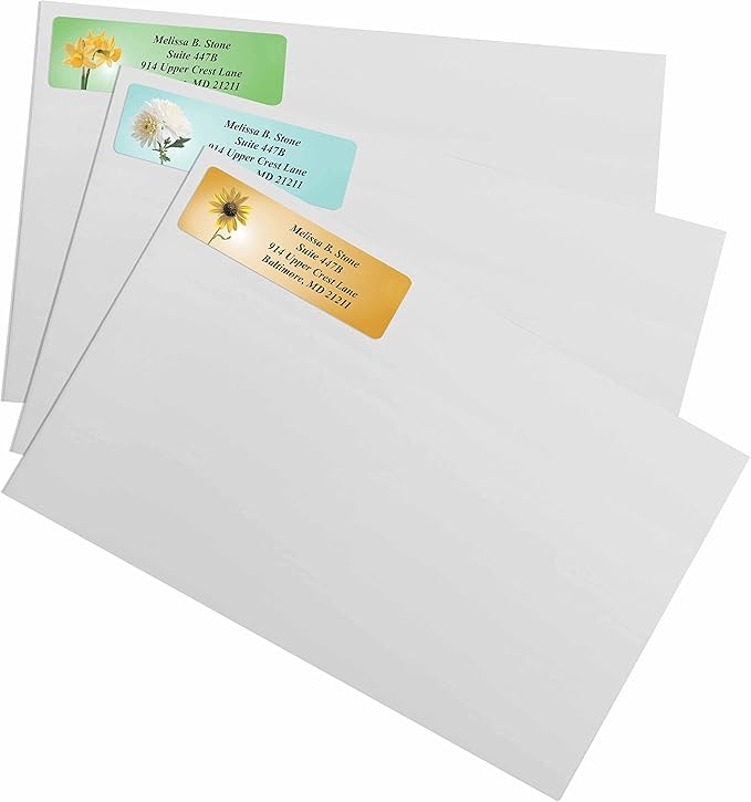 Garden Blossoms Designer Assorted Rolled Address Labels with Elegant Plastic Dispenser
