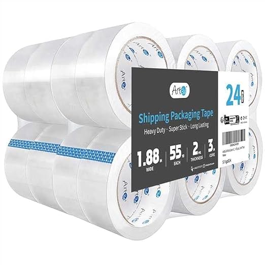Art3d 24 Rolls Carton Sealing Tape Heavy Duty, 1.88" x 55 yds, 2 mil Thick