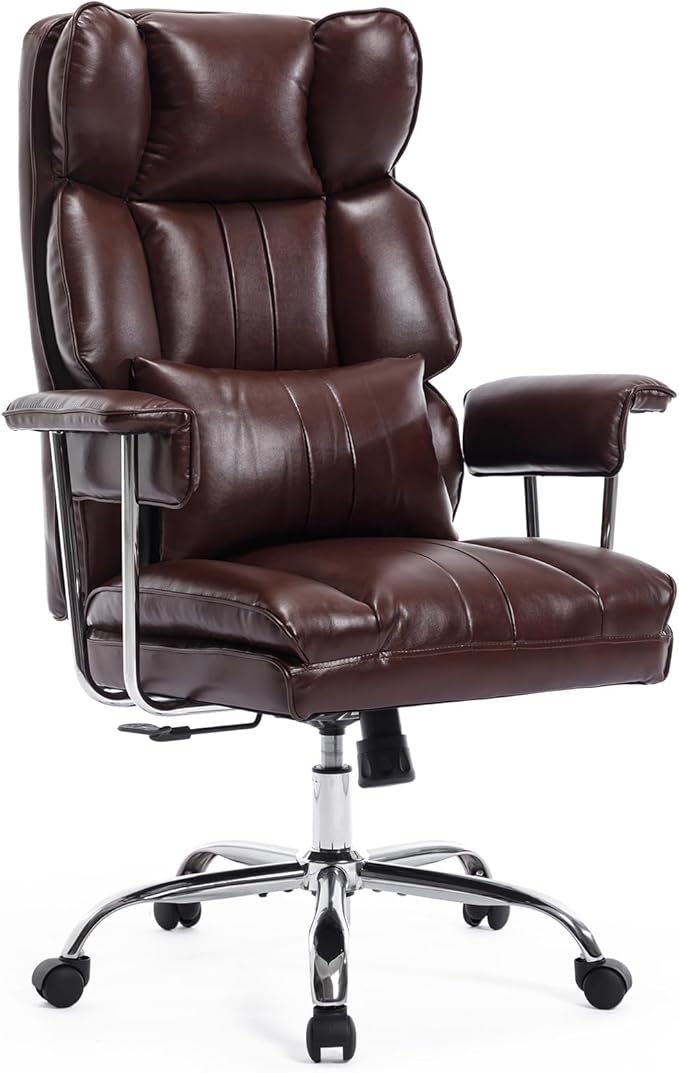 Big and Tall Office Chair 500lbs Wide Seat Executive Office Desk Chair High-Back Office Task Chair, Ergonomic Lumbar Support Computer Office Chairs for Heavy People(Brown)