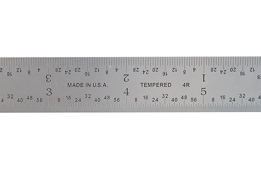 6 Inch Precision Rule, 4R (8ths, 16ths, 32nds, 64ths), Made in US, Metal Working and Fabrication, Carpentry, Woodworking and More (Rigid, 6 Inch)