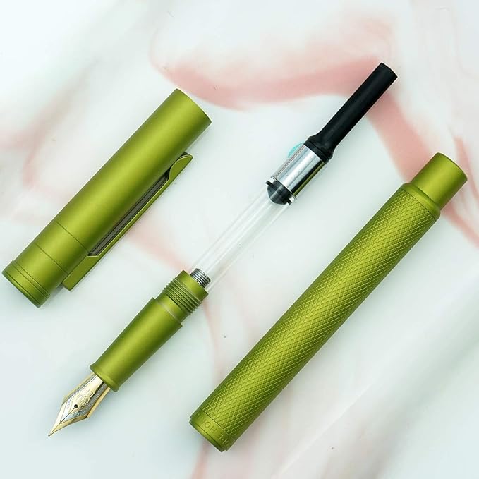 Asvine Mustard Yellow Forest Fountain Pen Bent Nib, Classic Design with Converter and Metal Pen Case, The Light of Hope Serise