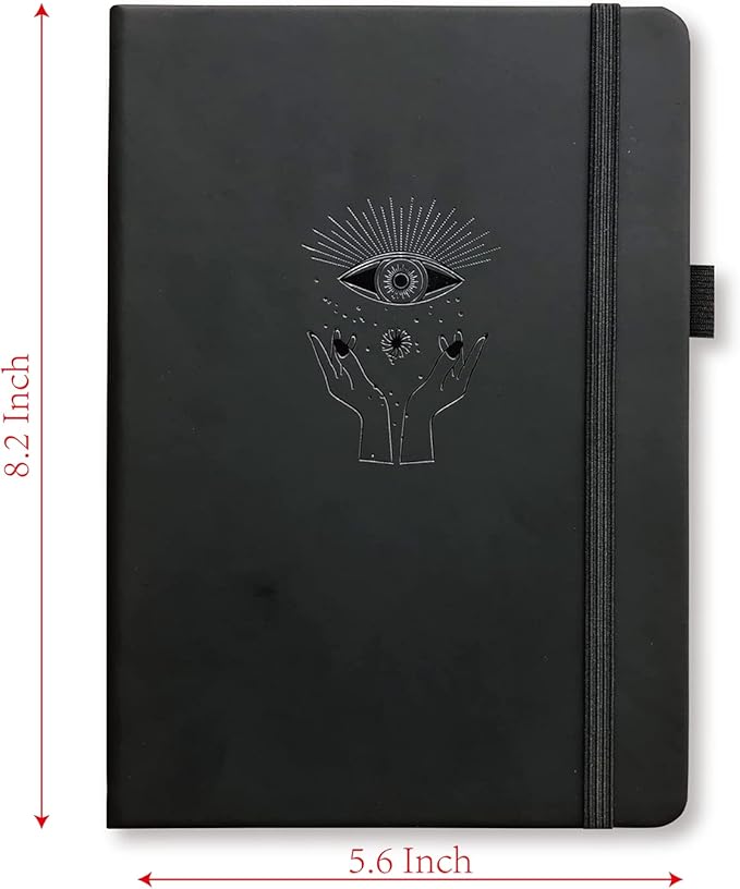 BUKE Dotted Journal - Dot Grid Notebook - 150gsm No Bleed Black Paper - 160 Black Pages - For Women and Men - A5 PU Leather Hardcover 5.75" x 8.5" and Gift Box (BKB-1)