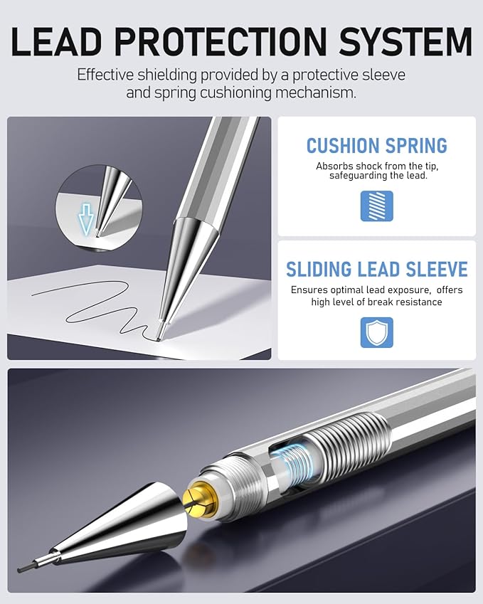 Four Candies 0.7mm Mechanical Pencil Set with Case - 4PCS Metal Mechanical Pencils, 8 Tubes HB #2 Lead Refills, 3PCS 4B Erasers and 9PCS Eraser Refills, Lead Mechanical Pencils for Writing & Drawing