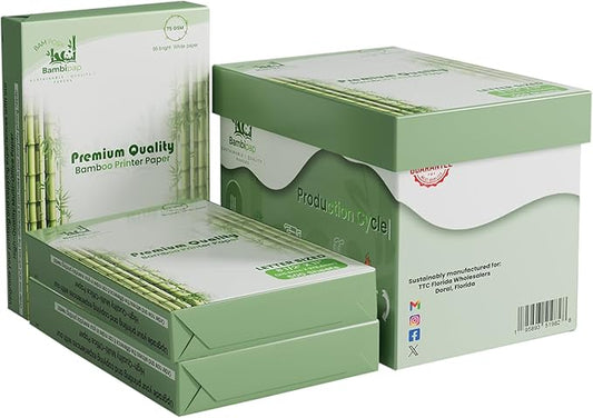 Bamboo Printer Paper - 8 1/2” x 11”- 20LB Multipurpose White Paper - Made from Bamboo Fiber, Renewable Resources, Zero Trees Used - 3 reams (1500 Sheets)