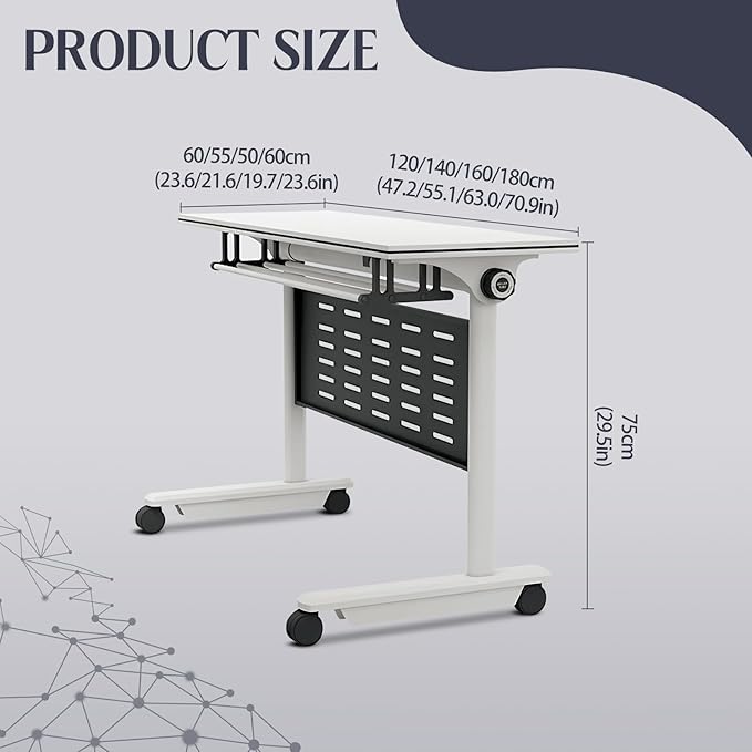 8Pack Conference Room Table, Folding Conference Table for Office Classroom, Mobile Training Tables with Casters Silent Wheels, Large Rectangular Convertible Modular Seminar Tables (L47.2in)