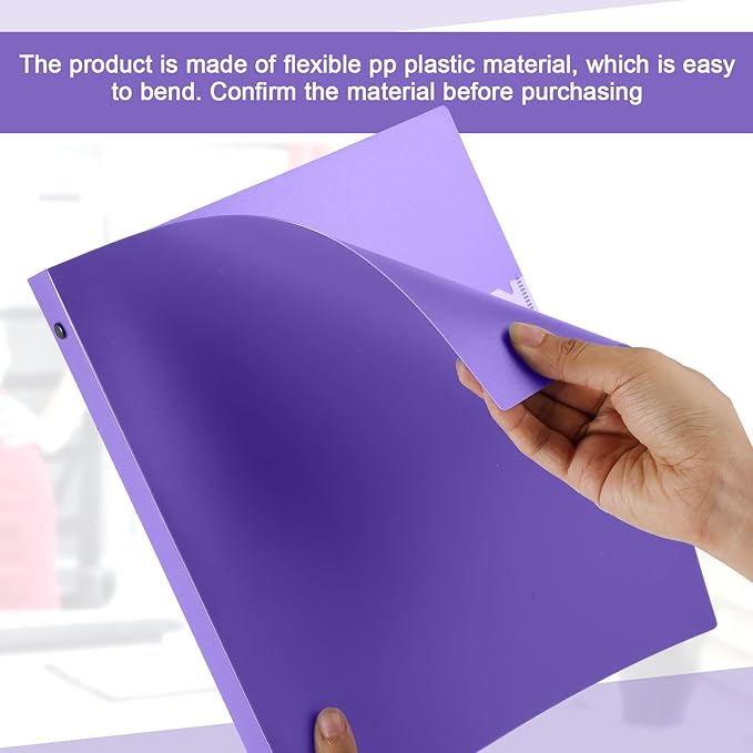 Henoyso 16 Pcs 3 Ring Binder 1/2'' Round Fits Letter Size 8. 5'' x 11'' Paper Plastic Flexible Binder Holds 100 Sheets with 1 Pockets Versatile Organizer for Office Home School (Purple)