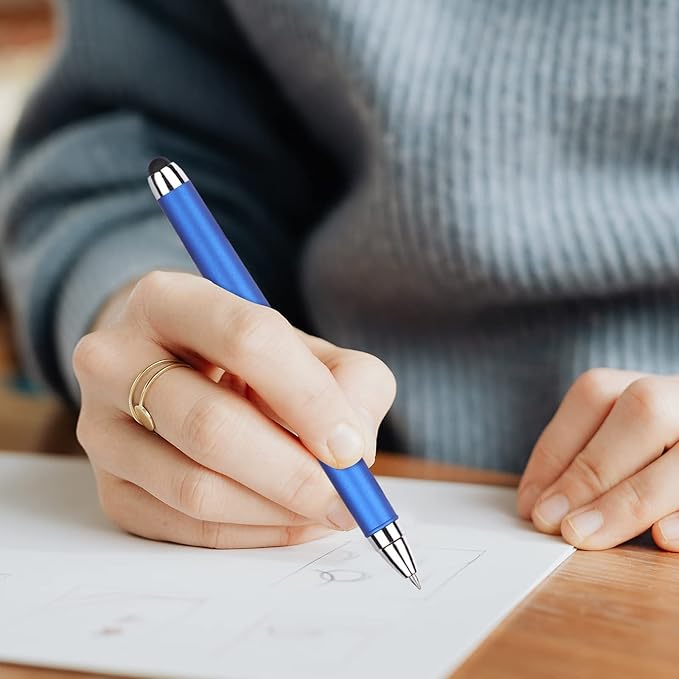 Gel Ink Rollerball Stylus Pen - 18 Pack,0.5mm Fine Point,2 in 1 Capacitive Stylus Pen,Large Capacity Blue Ink,Writing Smoothly for Office,Business,Gift,Metal Silver Clip