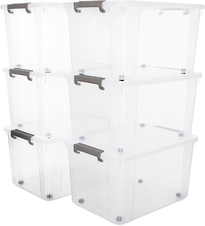 Citylife 6 Packs 69 QT Plastic Storage Bins with Lids Large Stackable Storage Containers for Organizing Clear Storage Box for Garage, Closet, Kitchen