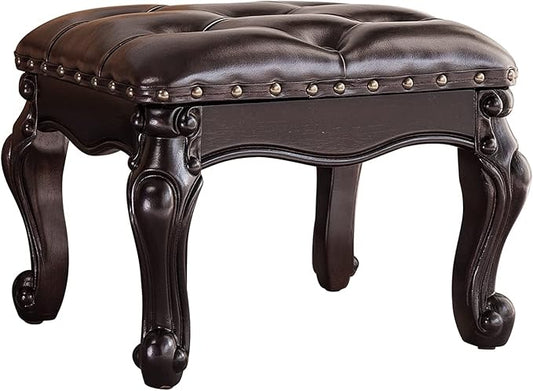 Foot Stool Ottoman Foot Rest Microfiber Leather Upholstered Footstool for Sofa, Living Room, Entryway, Solid Wood Stool (Dark Brown)