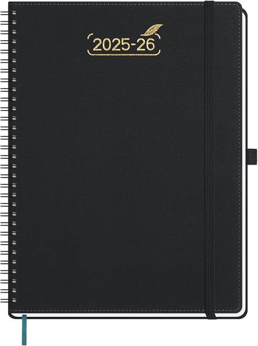 BEZEND Weekly Planner 2025-2026 with 2 Columns, 8.5" x 11" Academic Calendar 18 Months (Jul 25-Dec 26) Life Work Appointment Book with Monthly Tab, PU Leather Softcover Spiral - Black