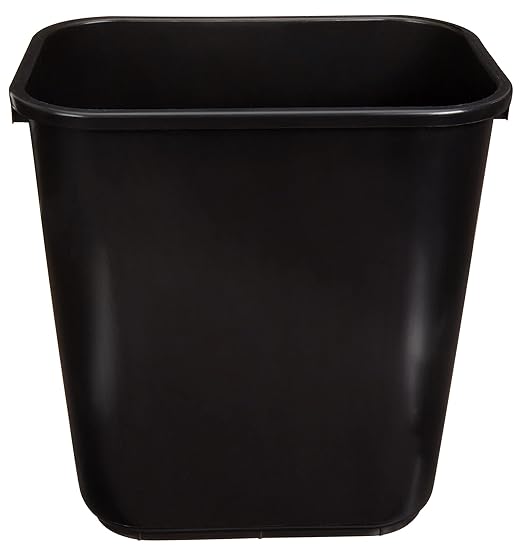 Amazon Basics Trash Can, Rectangular Commercial Office Wastebasket, 7 Gallon (Pack of 2), Black (Previously AmazonCommercial Brand)