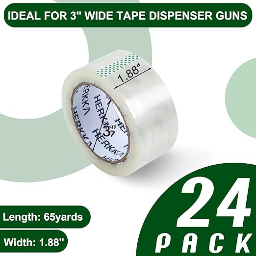 HERKKA Clear Packing Tape, 24 Rolls Heavy Duty Packaging Tape for Shipping Packaging Moving Sealing, Thicker Clear Packing Tape, 1.88 inches Wide, 65 Yards Per Roll, 1560 Total Yards